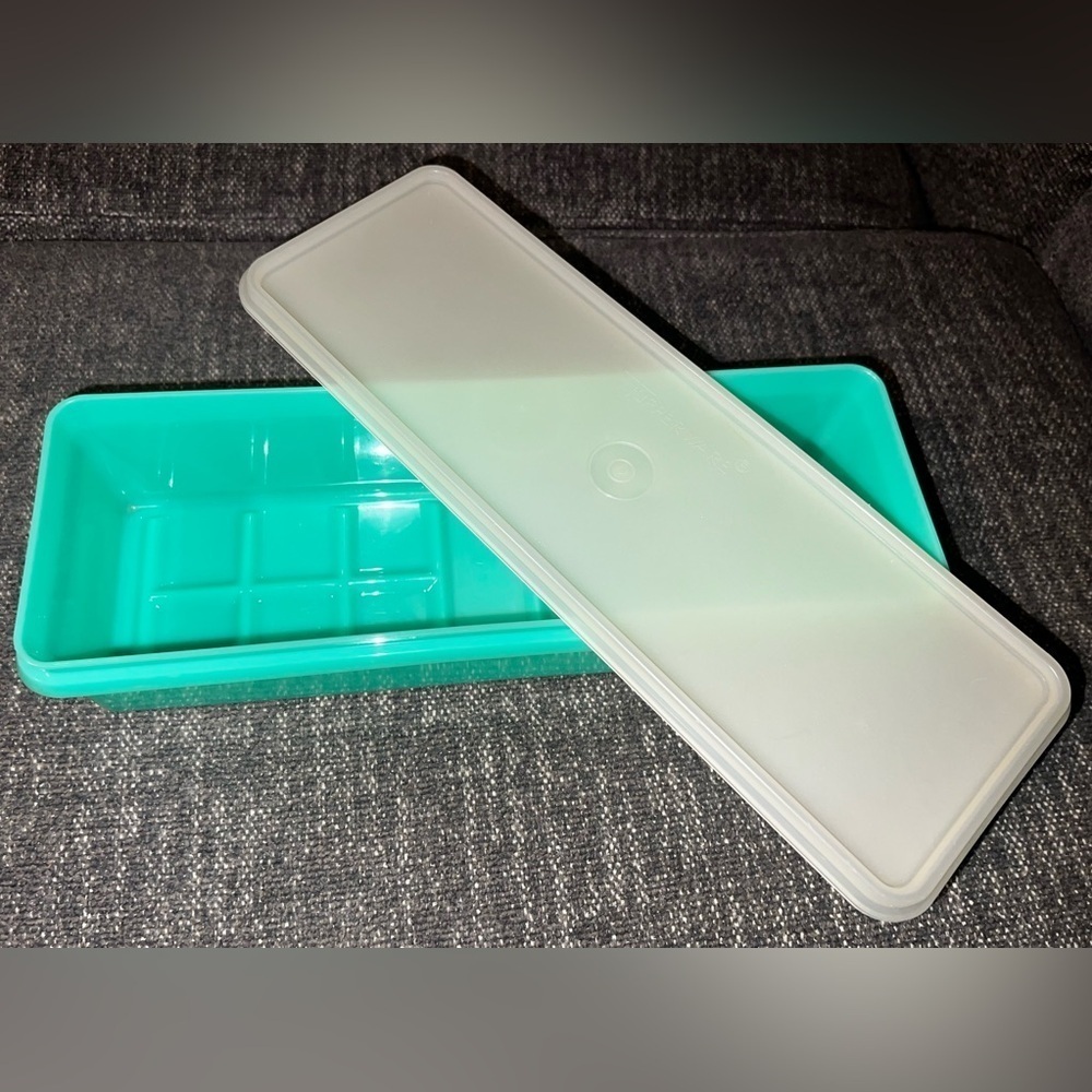 Vintage 1970s Tupperware Thin-Store Celery Keeper #892 with lid, Jadeite Green